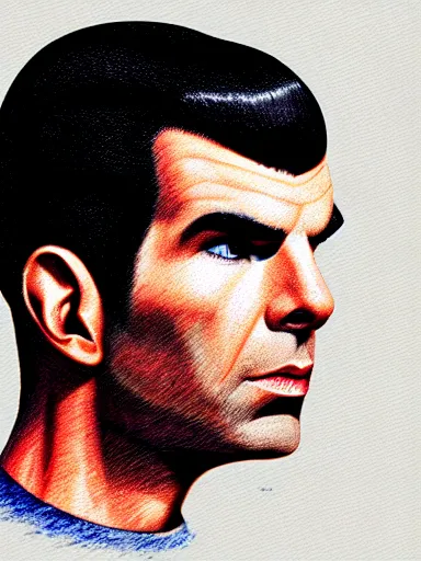 Prompt: : ZACHARY QUINTO SPOCK fanart + MS PAINT + art by J.C. LEYENDECKER + 4K UHD IMAGE + STUNNING QUALITY + CRAYON TEXTURE