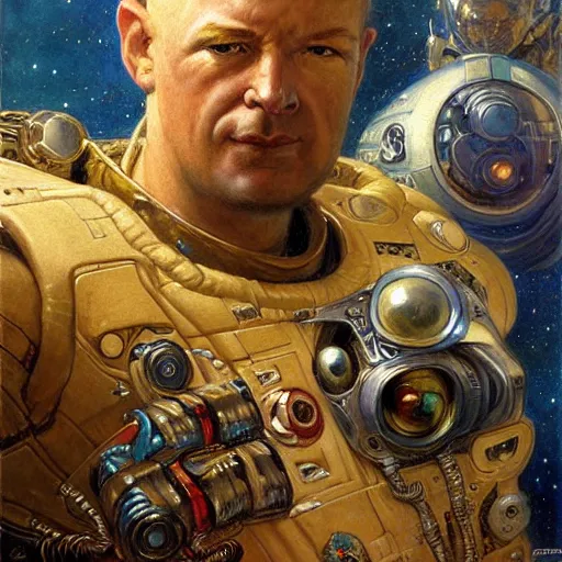 Image similar to portrait of a snake with human face wearing a space suit. shadowrun furaffiniy cyberpunk fantasy highly detailed painting by gaston bussiere craig mullins jc leyendecker gustav klimt artgerm greg rutkowski john berkey, bergey, craig mullins, ruan jia, raymond swanland, jeremy mann, tom lovell, alex malveda