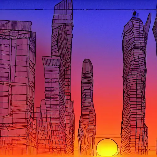 Image similar to sunrise over a city, digital art, inspired by glen keane