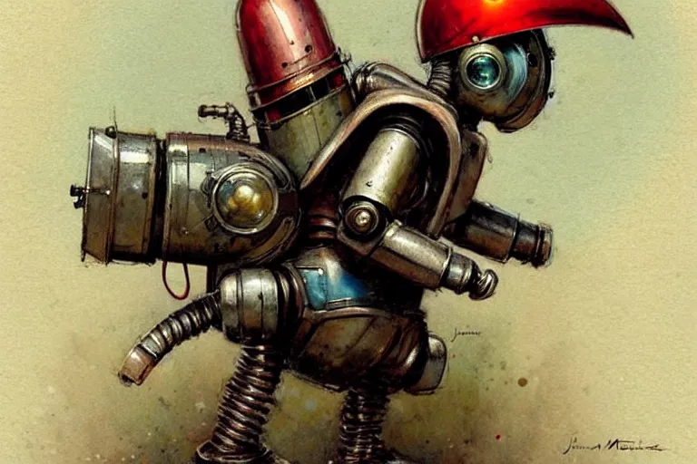 Image similar to adventurer ( ( ( ( ( 1 9 5 0 s retro future robot android knomes. muted colors. ) ) ) ) ) by jean baptiste monge!!!!!!!!!!!!!!!!!!!!!!!!! chrome red