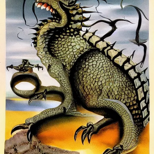 Image similar to grimler grimoire dragon painted by salvador dali