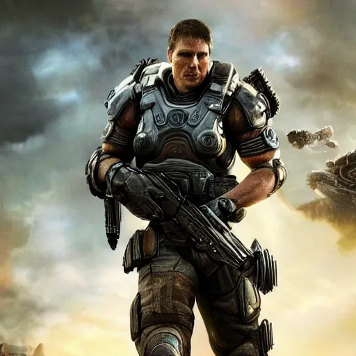 Prompt: tom cruise plays as a Gears of War COG soldier
