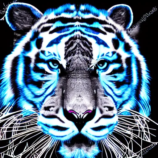 Image similar to the outline of the face of an electric blue tiger, black background