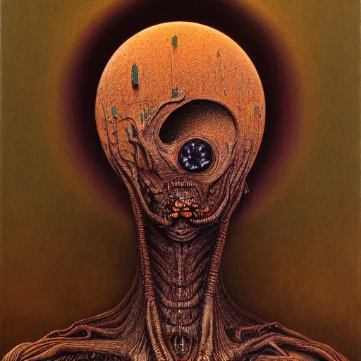 Image similar to her eyes wide by zdzisław beksiński, jeffrey smith and h.r. giger, oil on canvas, XF IQ4, f/1.4, ISO 200, 1/160s, 8K, RAW, unedited, symmetrical balance, in-frame