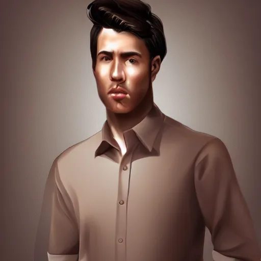 Image similar to realistic! portrait of young brown working man wearing a formal shirt, detailed digital art , trending on artstation, detailed digital art