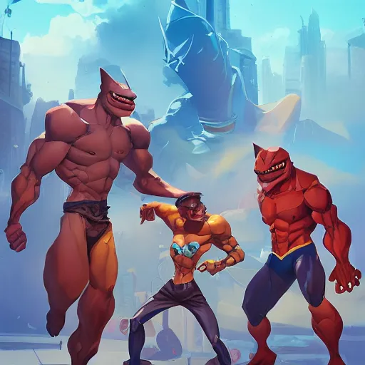 Image similar to hero world street sharks, behance hd by jesper ejsing, by rhads, makoto shinkai and lois van baarle, ilya kuvshinov, rossdraws global illumination