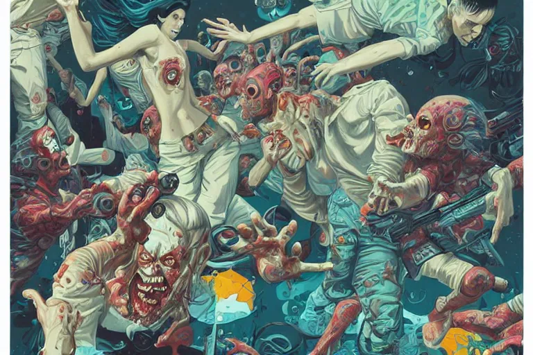 Image similar to zombies having a fight, tristan eaton, victo ngai, artgerm, rhads, ross draws