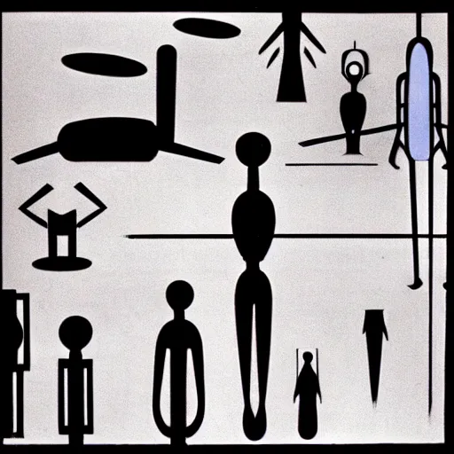 Image similar to strange beings in a common space, Oskar Schlemmer, futurism, Bauhaus