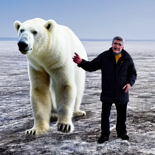 Image similar to Joe Manchin and a polar bear as best friends in the arctic; digital art; 4k,