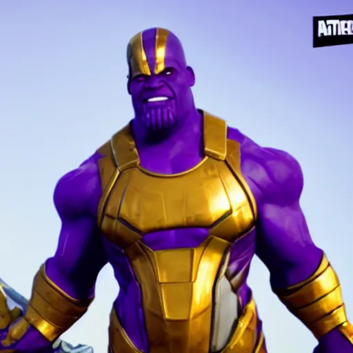 Prompt: a screenshot of shaquille o'nealin as thanos in fortnite, 3 d, unreal engine, 4 k uhd, rtx, dlss,