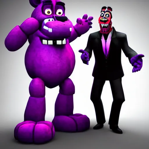 Prompt: Nicholas Cage in Five nights at Freddy's enjoying the purple guy