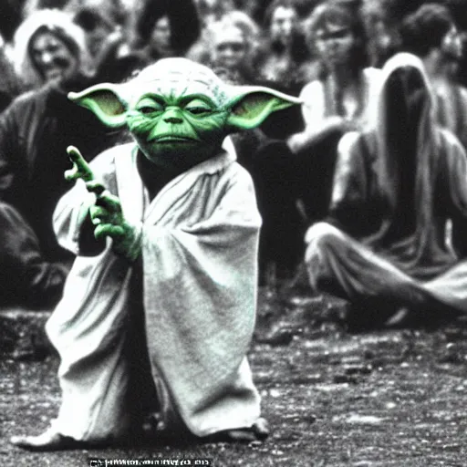 Image similar to yoda performing at woodstock