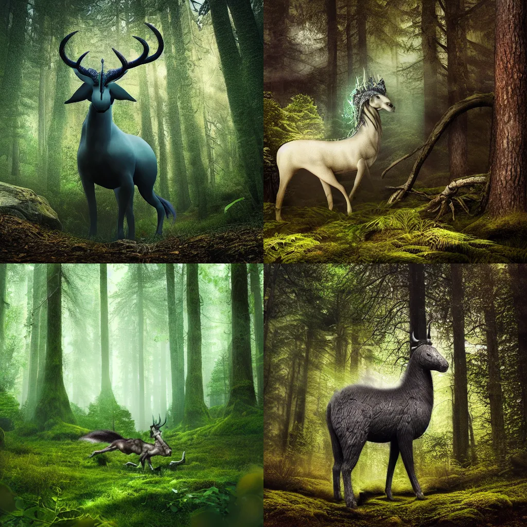 Prompt: Professional Photography Of A Mythical Beast In A Forest, 4K, Photorealistic, Extremely Detailed