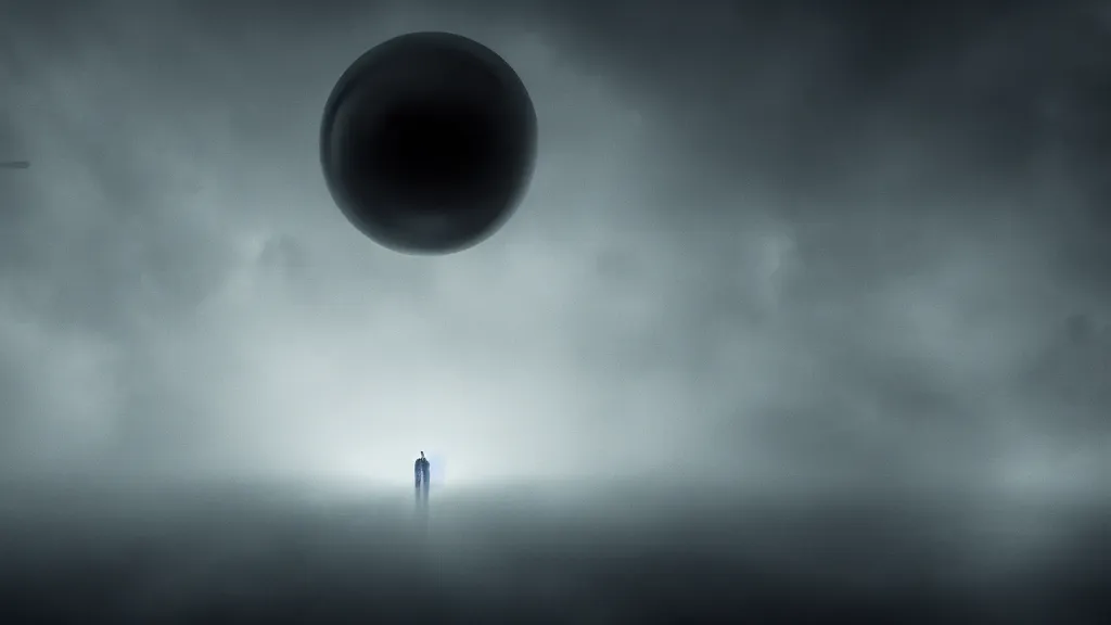 Image similar to a black sphere hangs in the sky, luminous tentacles leave it in different directions, fog, volumetric lighting, mystique, atmospheric, sharp focus, ultra detailed, noir art house, 4 k, cinematic, 3 5 mm