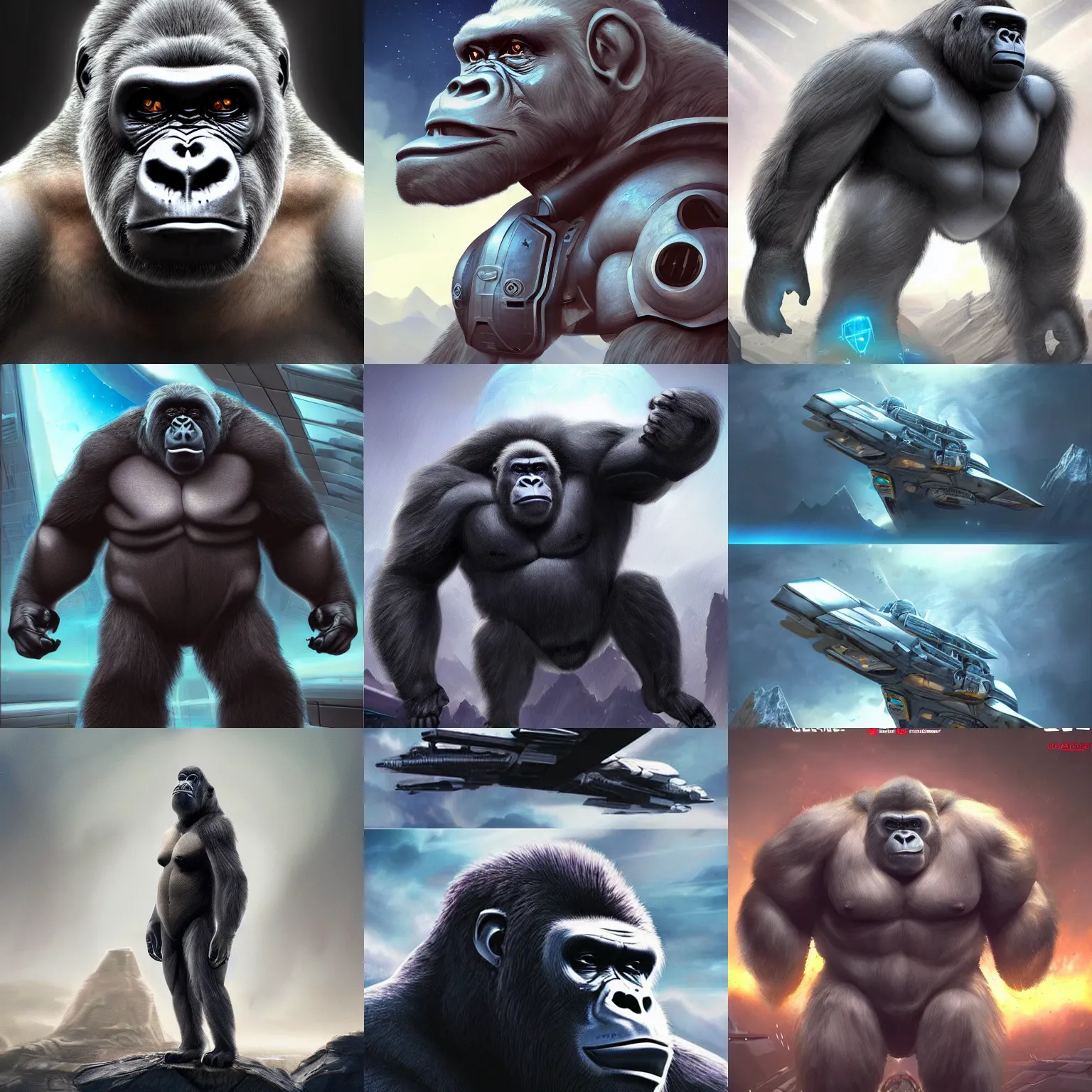 Prompt: silverback gorilla spaceship captain, artstation, digital art, concept art, futuristic, sci-fi, artstation, highly detailed, sharp focus