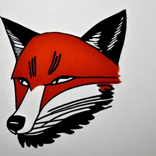 Prompt: one line drawing of a fox head on white background that could be used as a logo