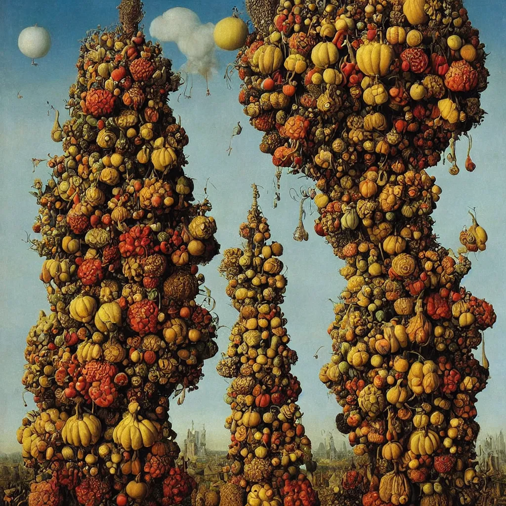 Image similar to a single! colorful! ( lovecraftian ) gourd fungus tower clear empty sky, a high contrast!! ultradetailed photorealistic painting by jan van eyck, audubon, rene magritte, agnes pelton, max ernst, walton ford, andreas achenbach, ernst haeckel, hard lighting, masterpiece