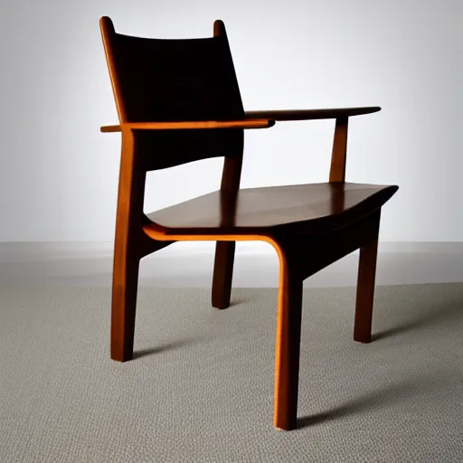 Image similar to midcentury modern wooden chair in the style of mies van der rough high end photoshoot