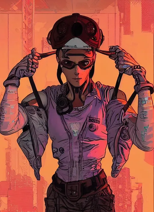 Image similar to cyberpunk fitness coach. portrait by ashley wood and alphonse mucha and laurie greasley and josan gonzalez and james gurney. spliner cell, apex legends, rb 6 s, hl 2, d & d, cyberpunk 2 0 7 7. realistic face. character clothing. vivid color. dystopian setting.