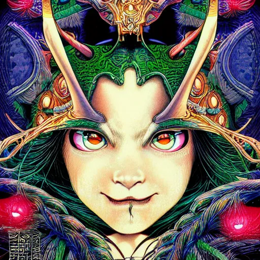 Prompt: portrait of crazy disney character, symmetrical, by yoichi hatakenaka, masamune shirow, josan gonzales and dan mumford, ayami kojima, takato yamamoto, barclay shaw, karol bak, yukito kishiro