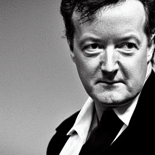 Image similar to Piers Morgan as a supervillain from the 1980s, movie still, epic quality. sharp focus, intense detail, dramatic, cinematic, 8k, serious,