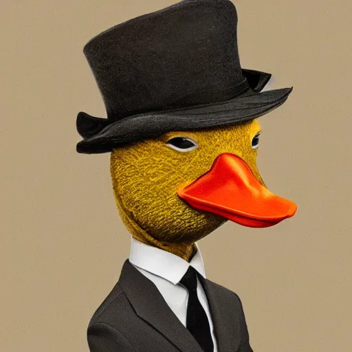 Image similar to a high detail photo of a man with a duck's head wearing a suit, antropomorphic, photorealism