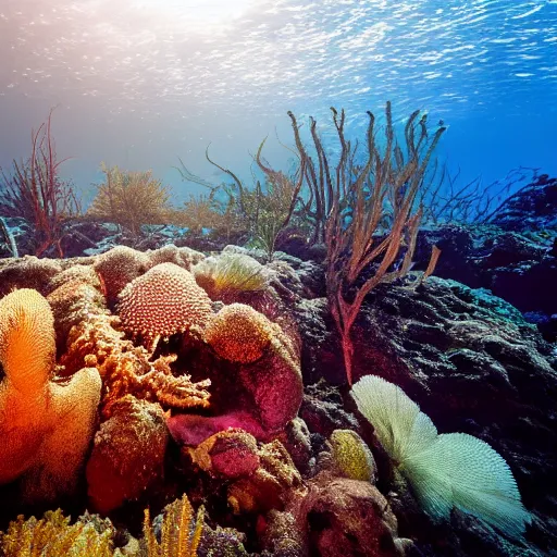 Image similar to a beautiful render of an underwater seabed habitat with seaweed, molluscs, reef