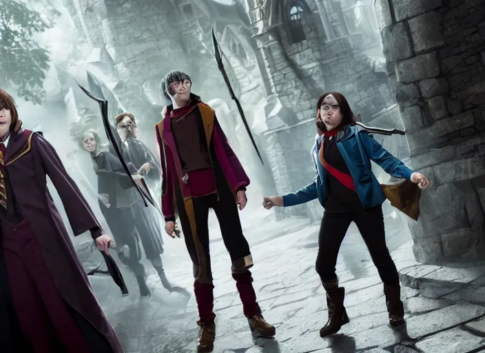 Prompt: a film still of cosplay of harry potter in league of legends's arcane ( 2 0 2 1 ), 4 k