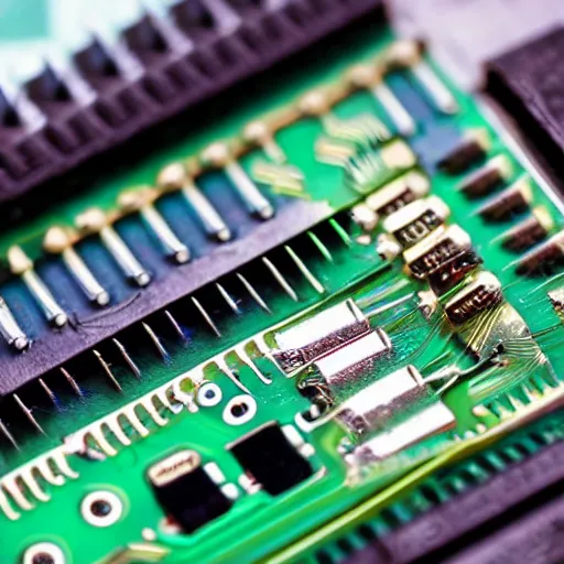 Prompt: A zoomed in photo of a PCB being soldered, photography, award winning, 8k