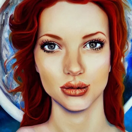 Prompt: redhead fashion model astronaut portrait, realism oil painting