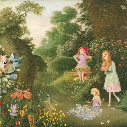 Image similar to a whimsical garden scene. In the computer art, a young girl can be seen playing among the flowers and trees, while a fairy watches over her. winter by Joachim Brohm random