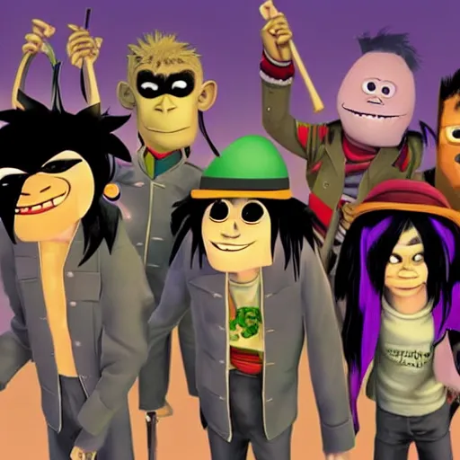 Prompt: a real photo of the people that the gorillaz band characters are based on. 2 0 2 0. highly detailed photo