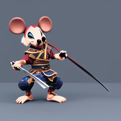 Image similar to samurai mouse with big muscles and swords, epic pose, 8 k dynamic render