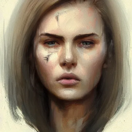 Prompt: Portrait of a woman by Greg Rutkowski, she is about 20 years old, round face, mixture turkish and russian, dark blonde hair with two strands around her face, attractive, sad and melancholy gaze, she is wearing a futuristic tactical space suit, highly detailed portrait, scifi, digital painting, artstation, concept art, smooth, sharp foccus ilustration, Artstation HQ.