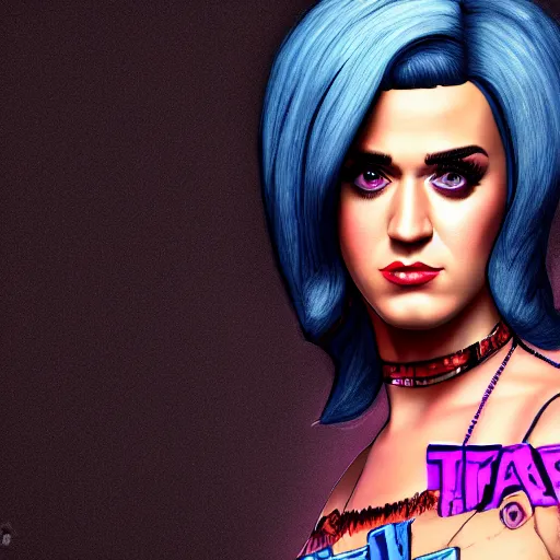 Image similar to katy perry portrait, borderlands, tales from the borderlands, the wolf among us, comic, cinematic lighting, studio quality, 8 k