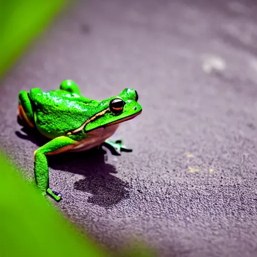 Prompt: photograph of a frog riding a bicycle