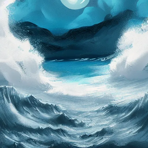 Prompt: digital matte fantasy dreamy seascape rocks waves moonlight, artstation, behance, 8 k by susan heidi