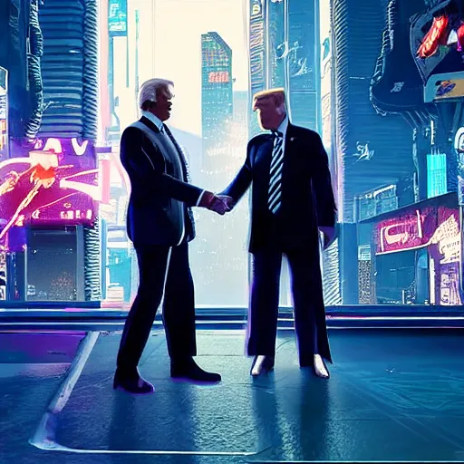 Image similar to a screenshot of joe biden and donald trump fighting in cyberpunk 2 0 7 7, 4 k, highly detailed