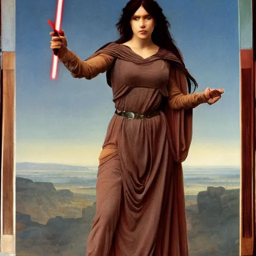 Image similar to a pre - raphaelite jedi knight from star wars painted by john william godward