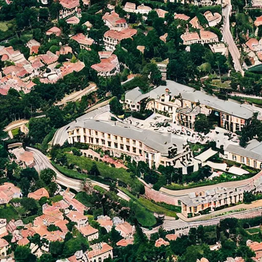 Image similar to Bel Air street,in 1758 architecture style, seen from a plane