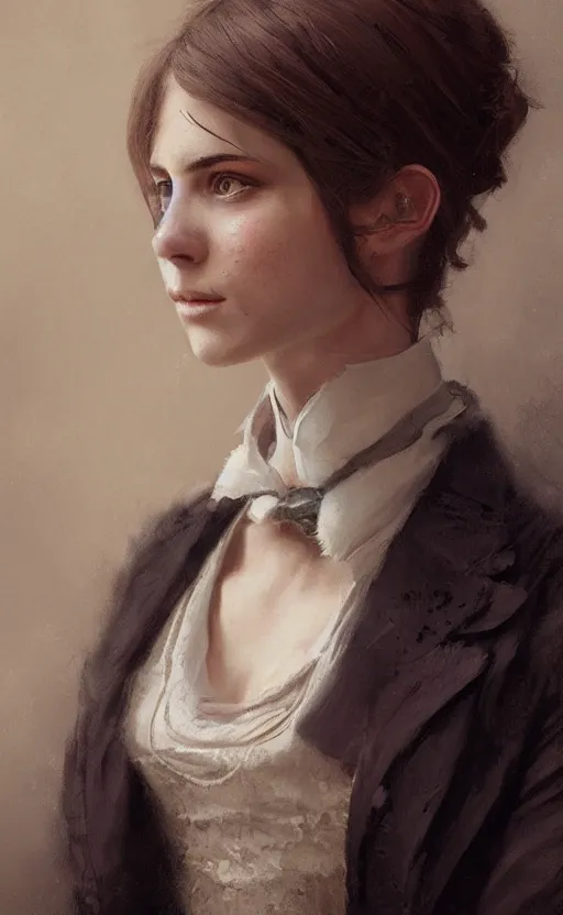 Image similar to Portrait of a victorian catgirl wearing a waistcoat, female, detailed face, victorian, highly detailed, cinematic lighting, digital art painting by greg rutkowski