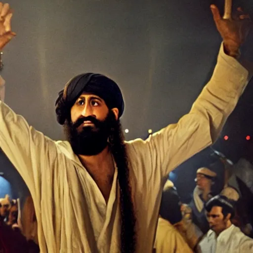 Image similar to A still of Osama Bin Laden in Saturday Night Fever