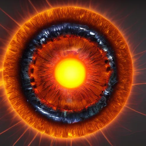 Prompt: eye iris made of solar eruptions trending on artstation cgsociety 8k