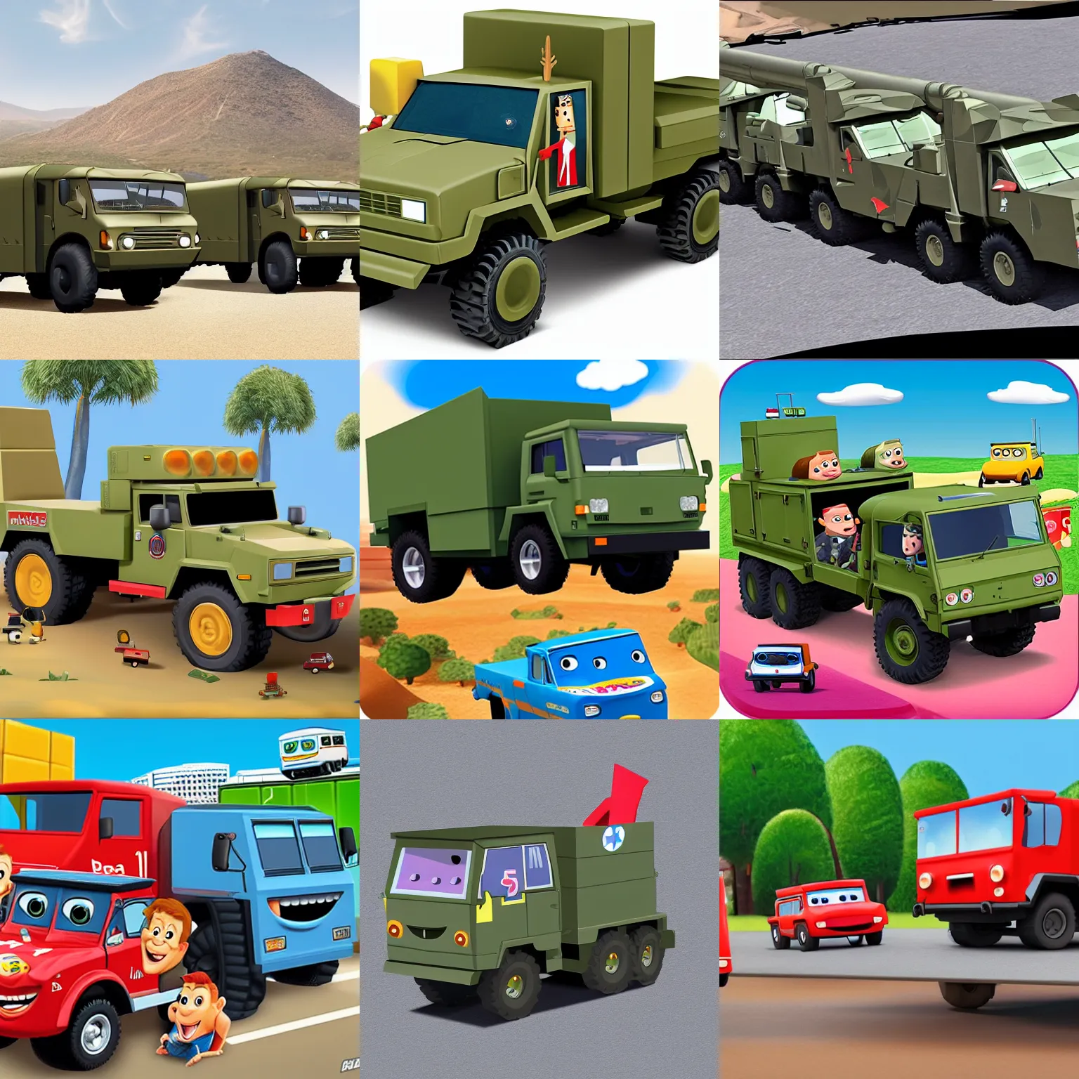 Prompt: Himars in pixars cars