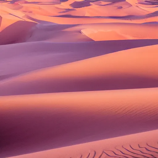 Image similar to endless desert dunes in front of a pink sky, surreal,