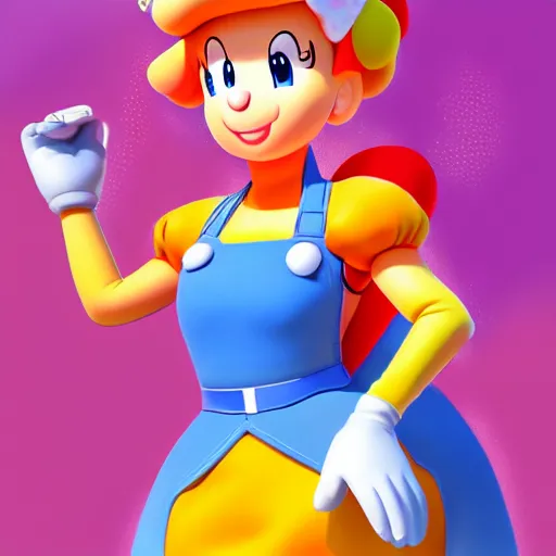 Prompt: princess peach in super marios overall, fantasy art, highly detailed, trending on artstation