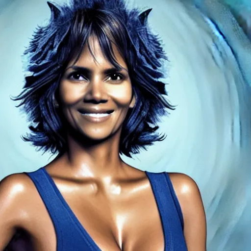 Image similar to halle berry as an anthropomorphic blueberry