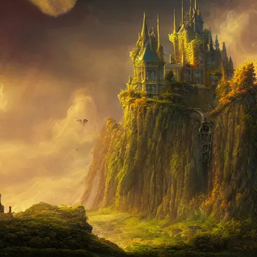 Image similar to a castle with alot of vegetation casper david friedrich raphael lacoste vladimir kush leis royo volumetric light effect broad light oil painting painting fantasy art style sci - fi art style realism artwork unreal engine