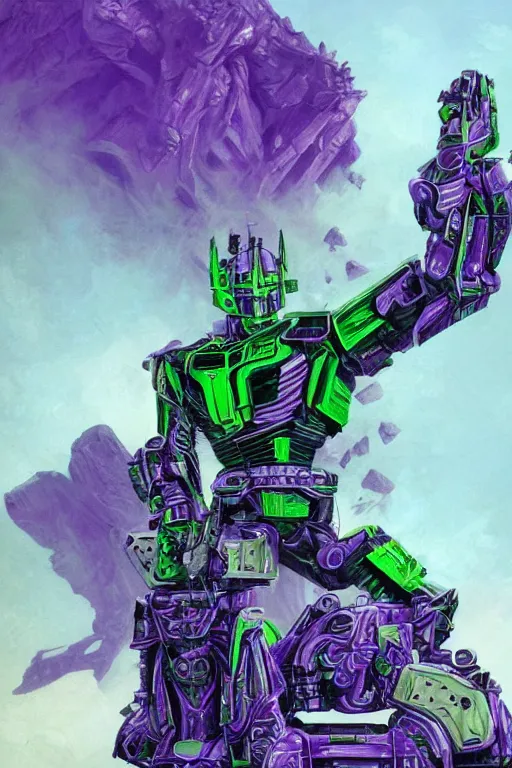 Image similar to portrait of cowboy johnny cash as purple green optimus prime from transformers drinking tonic fluid from guitar zord ufo hoverboard, intricate, highly detailed, smooth, artstation, digital illustration by Ruan Jia and Mandy Jurgens and Artgerm and Wayne Barlowe and Greg Rutkowski and Zdislav Beksinski