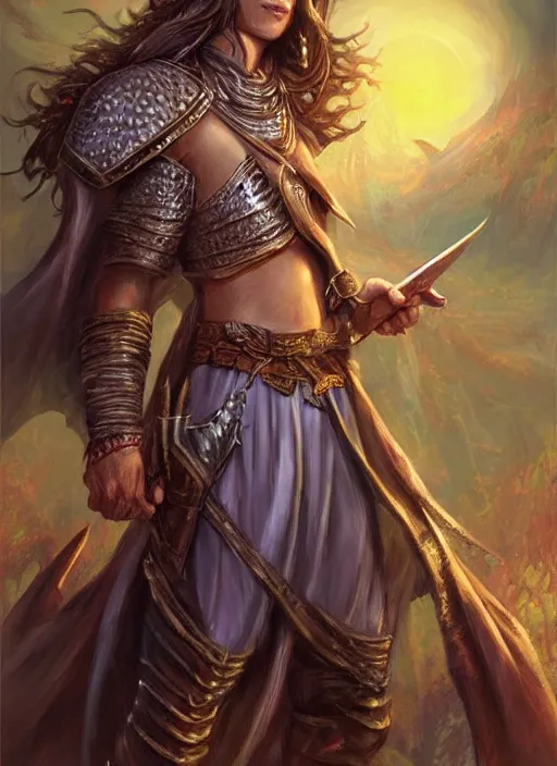 Image similar to middle eastern, ultra detailed fantasy, dndbeyond, bright, colourful, realistic, dnd character portrait, full body, pathfinder, pinterest, art by ralph horsley, dnd, rpg, lotr game design fanart by concept art, behance hd, artstation, deviantart, hdr render in unreal engine 5